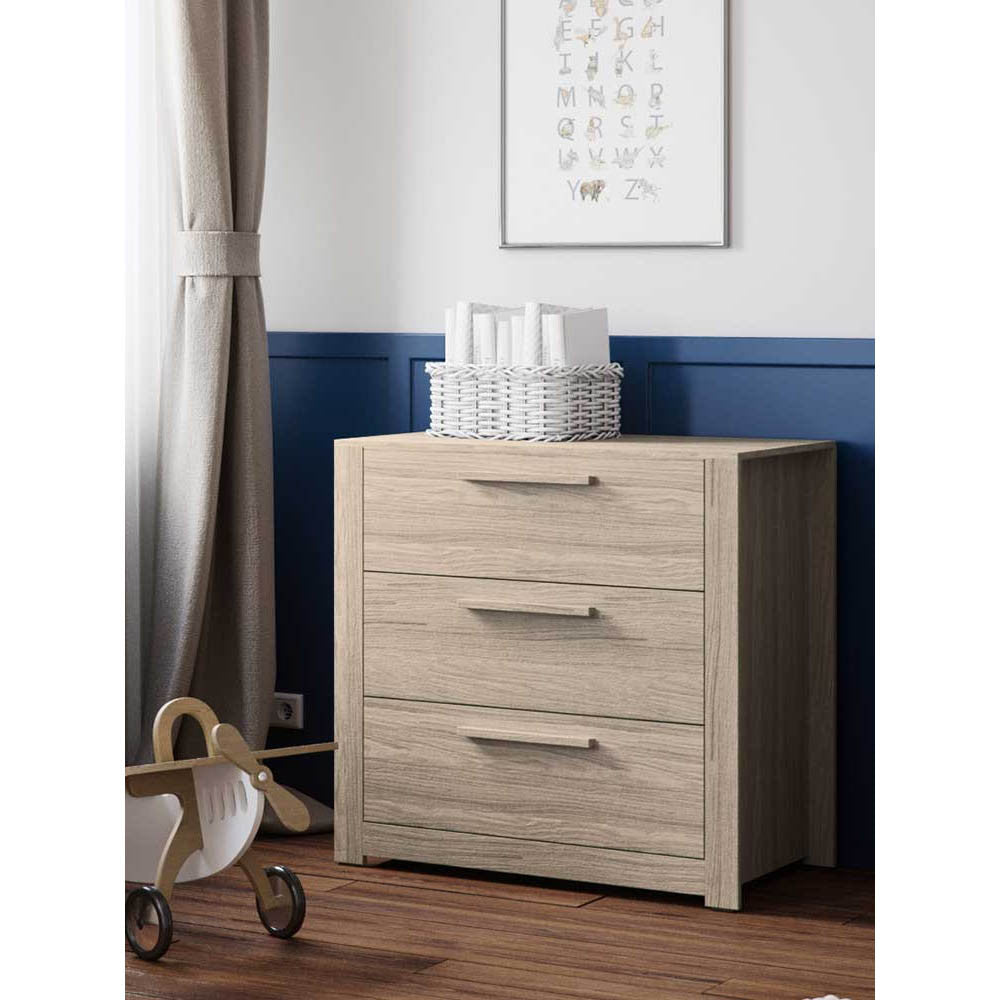 Little Acorns Ellesmere 3 Piece Nursery Furniture Set with Cot Bed, Under Drawer, Dresser and Wardrobe - Grey Ash