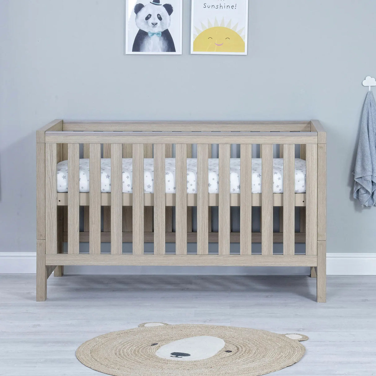 Babymore Luno 2 Piece Nursery Furniture Set with Cot Bed & Dresser - Oak