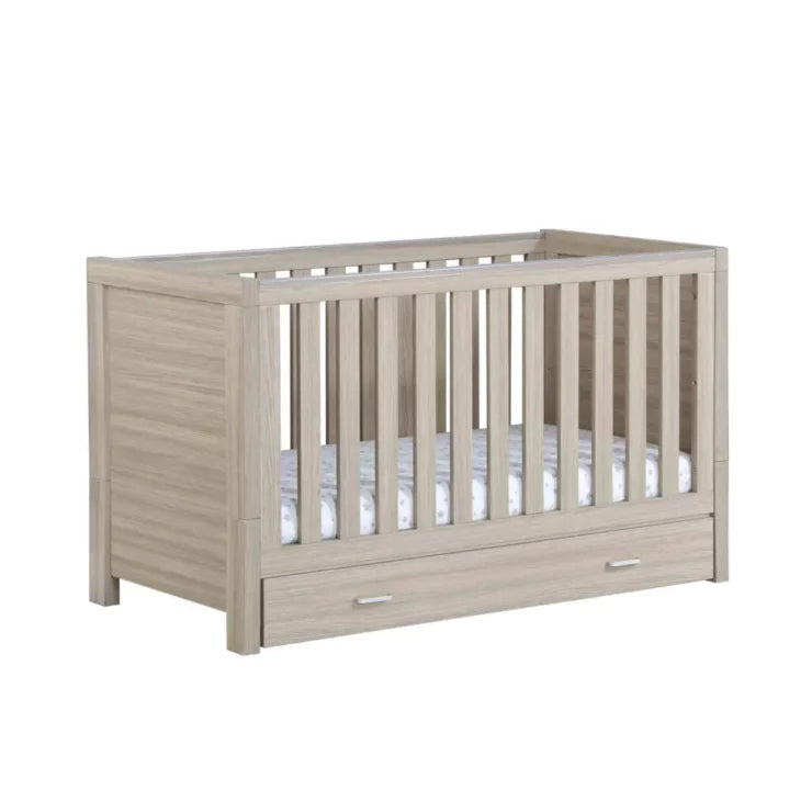Babymore Luno 3 Piece Nursery Furniture Set with Cot Bed, Under Drawer, Dresser and Wardrobe - Oak