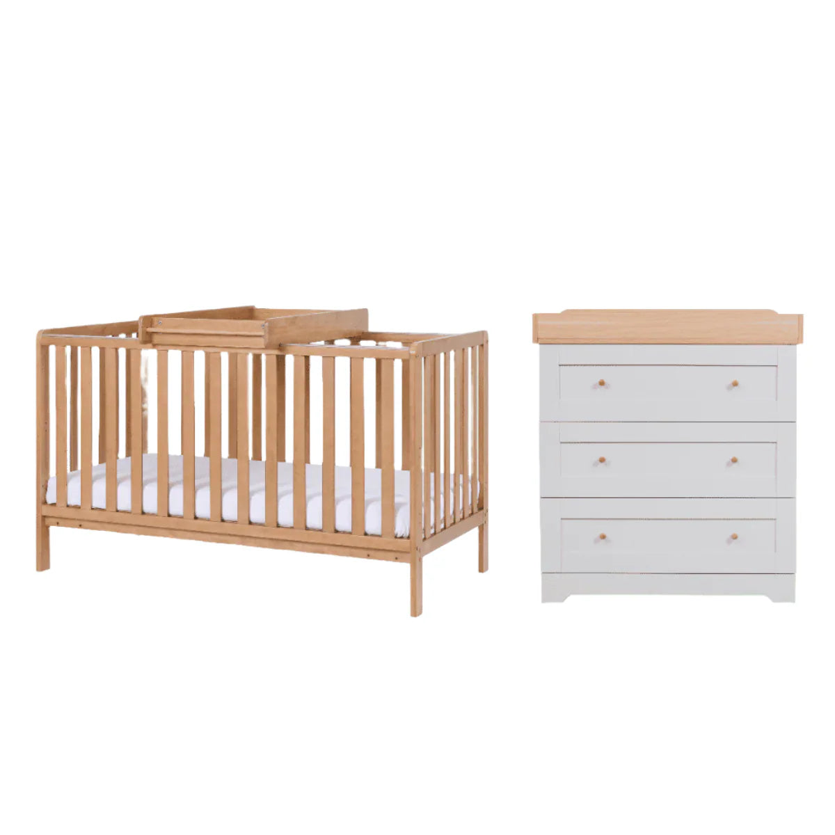 Tutti Bambini Rio 2 Piece Nursery Furniture Set with Malmo Cot Bed - Dove Grey & Honey Oak