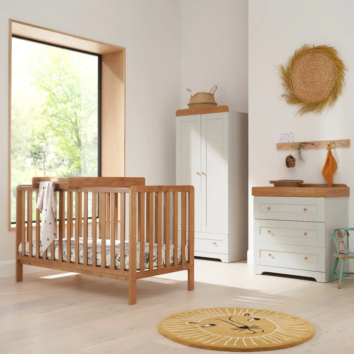 Tutti Bambini Rio 3 Piece Nursery Furniture Set with Malmo Cot Bed - Dove Grey & Honey Oak