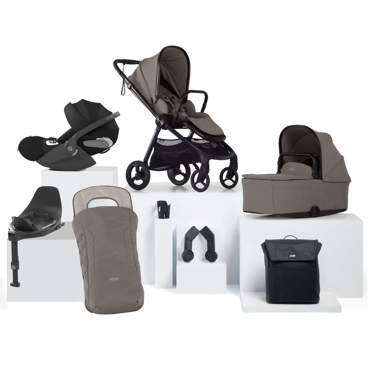 Mamas & Papas Vardo Travel System with Accessories, Cybex Cloud T and ISOFIX Base - Storm