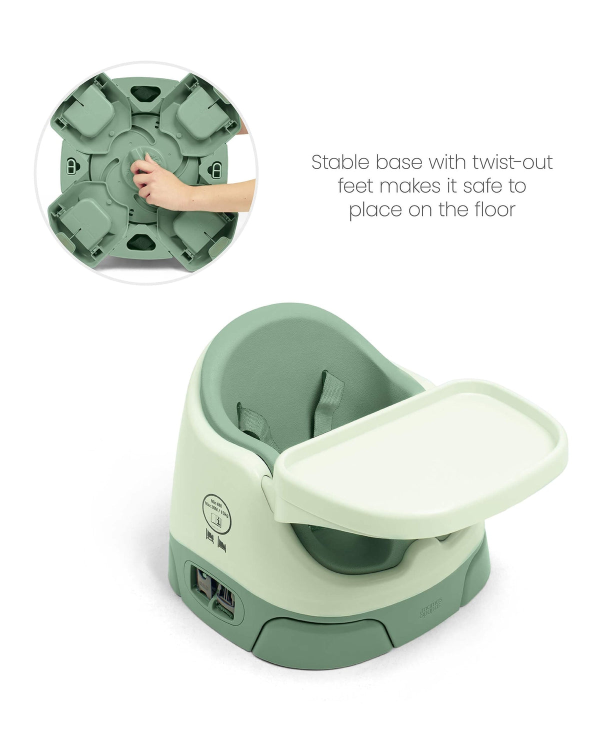 Mamas & Papas Baby Bug 3-in-1 Floor & Booster Seat with Activity Tray - Eucalyptus Green