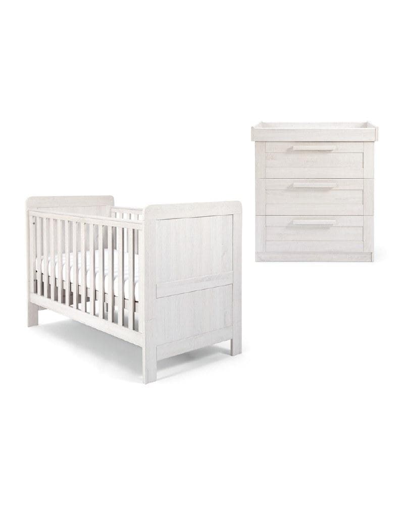 Mamas & Papas Atlas 2 Piece Nursery Furniture Set with Cot Bed & Dresser - Nimbus White