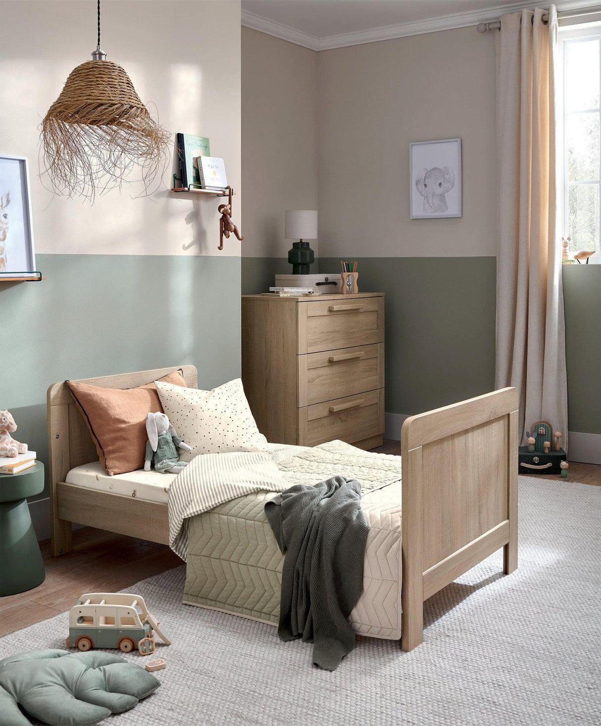 Mamas & Papas Atlas 3 Piece Nursery Furniture Set with Cot Bed, Dresser & Wardrobe - Light Oak