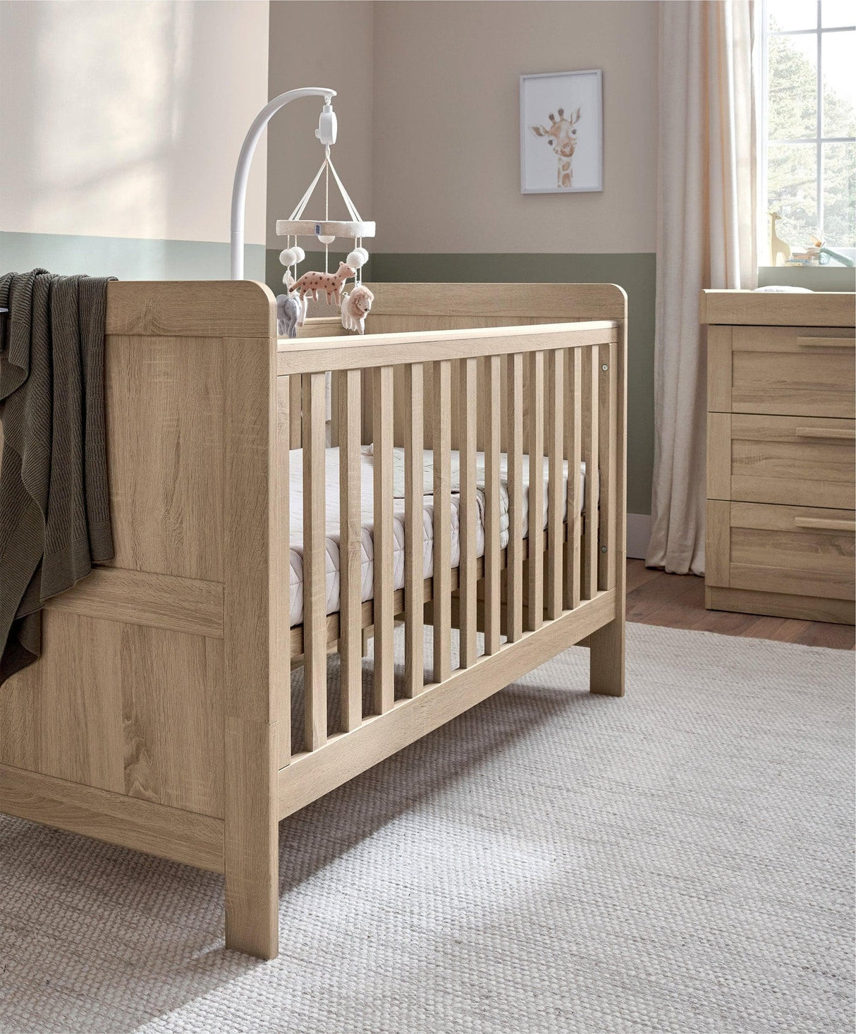 Mamas & Papas Atlas 3 Piece Nursery Furniture Set with Cot Bed, Dresser & Wardrobe - Light Oak