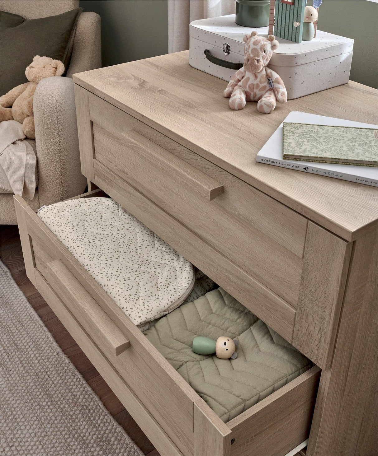 Mamas & Papas Atlas 3 Piece Nursery Furniture Set with Cot Bed, Dresser & Wardrobe - Light Oak