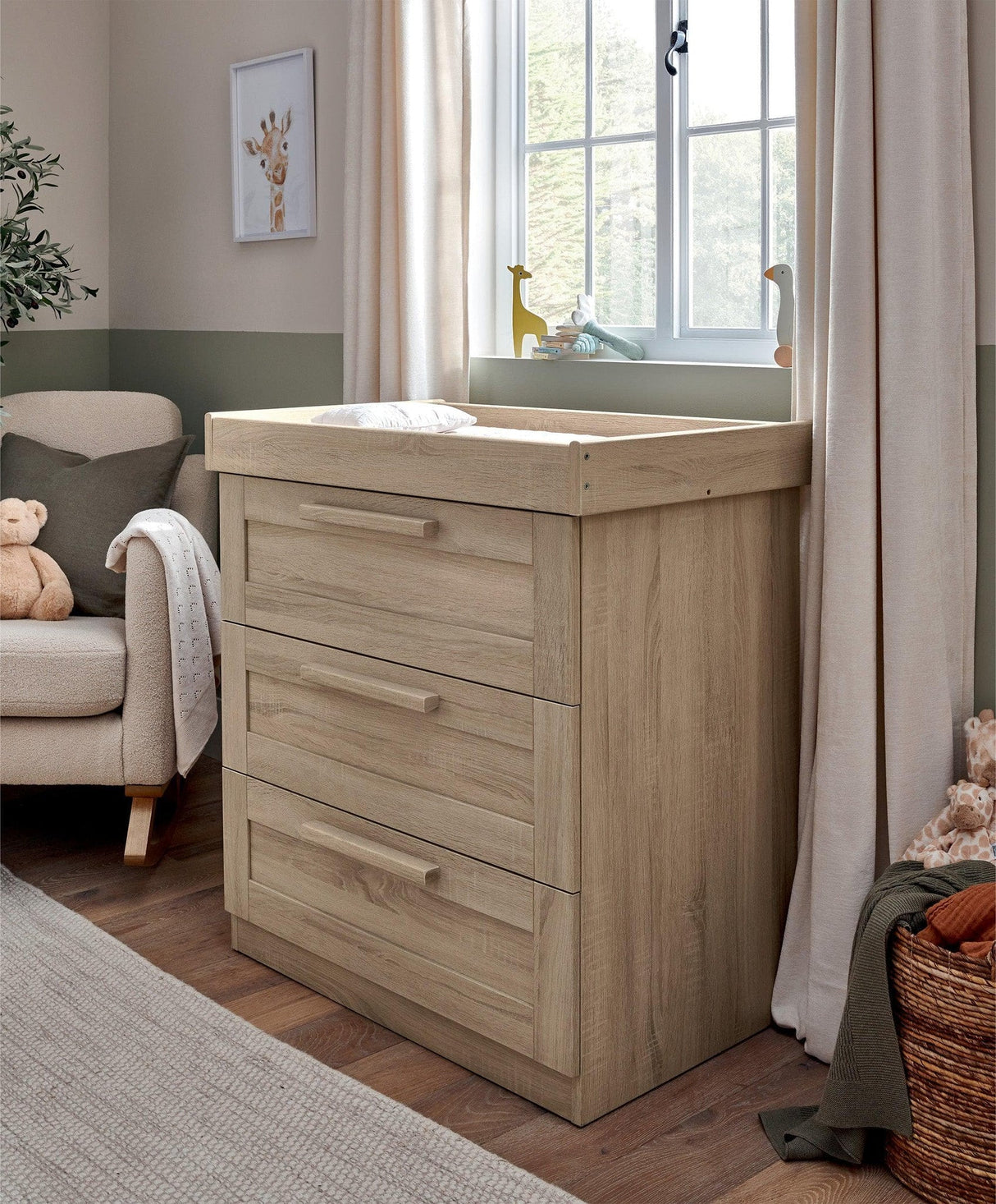 Mamas & Papas Atlas 3 Piece Nursery Furniture Set with Cot Bed, Dresser & Wardrobe - Light Oak