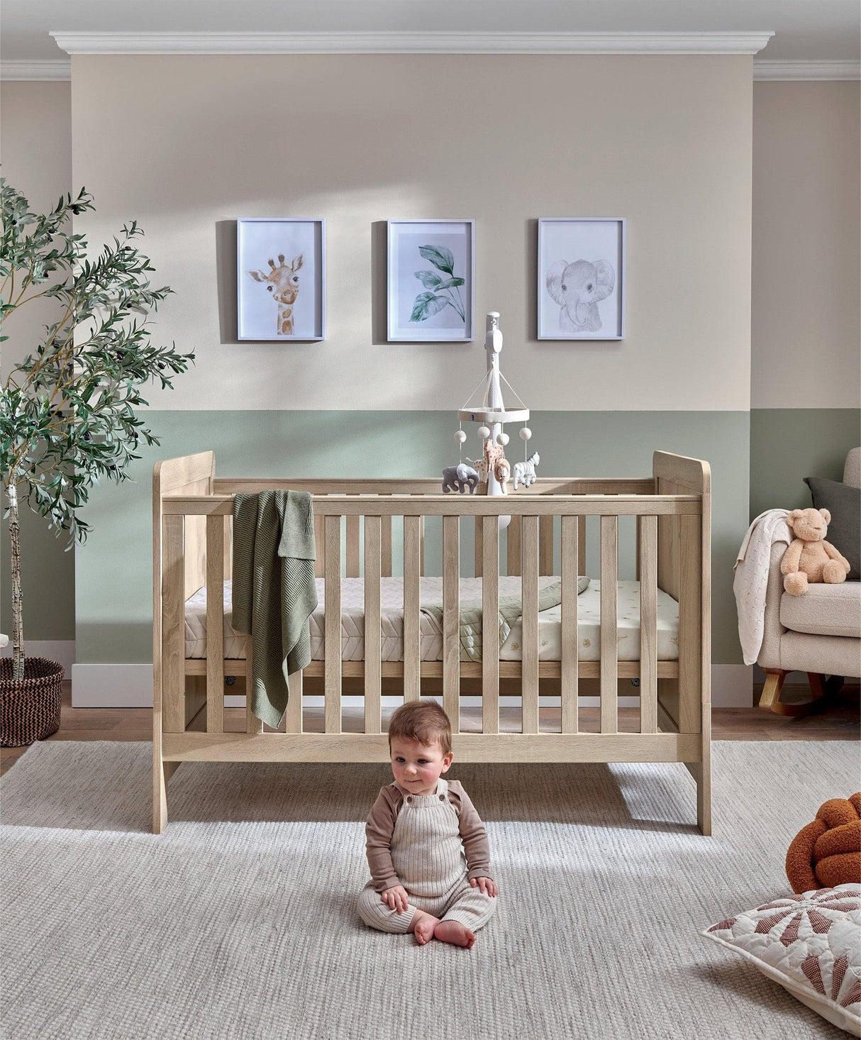 Mamas & Papas Atlas 3 Piece Nursery Furniture Set with Cot Bed, Dresser & Wardrobe - Light Oak