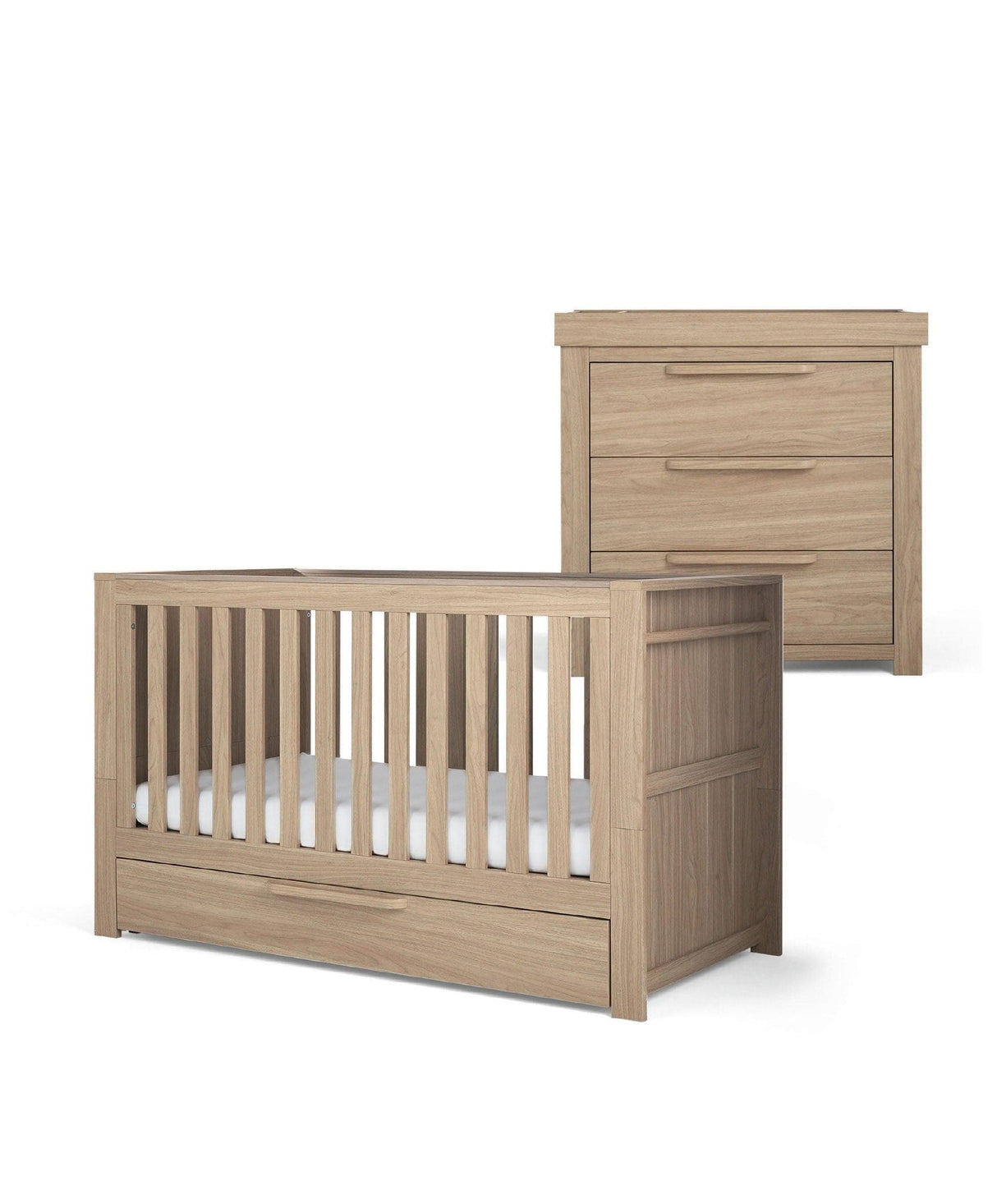 Mamas & Papas Franklin 2 Piece Nursery Furniture Set with Cot Bed and Dresser - Oak