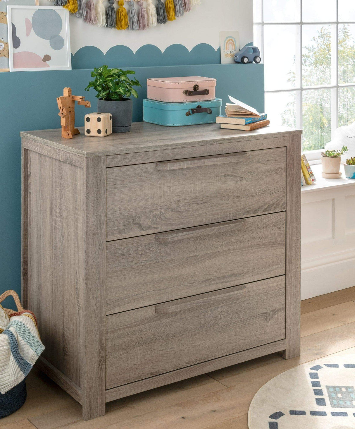 Mamas & Papas Franklin 3 Piece Nursery Furniture Set with Cot Bed, Dresser and Wardrobe - Grey Wash