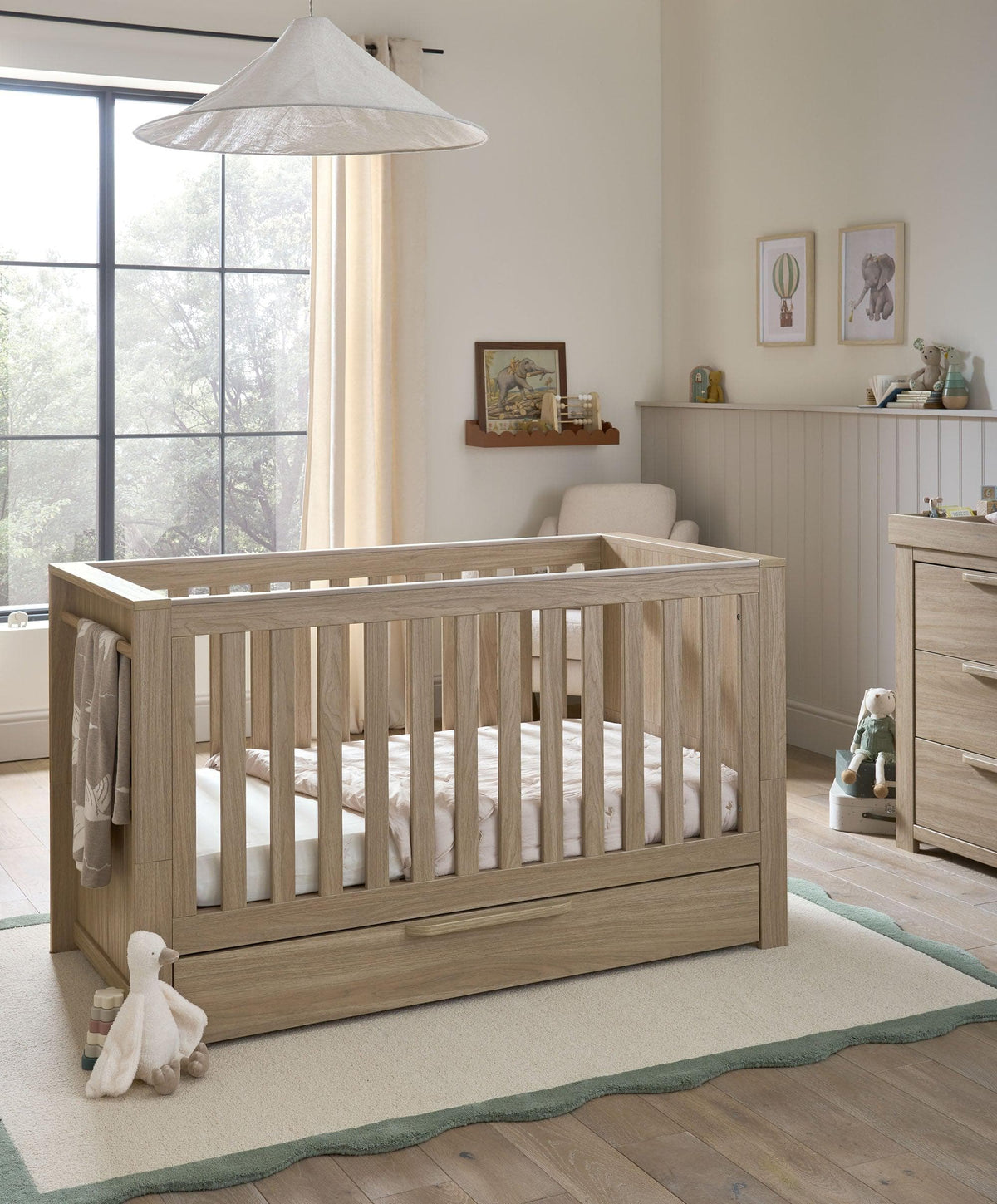 Mamas & Papas Franklin 3 Piece Nursery Furniture Set with Cot Bed, Dresser and Wardrobe - Oak