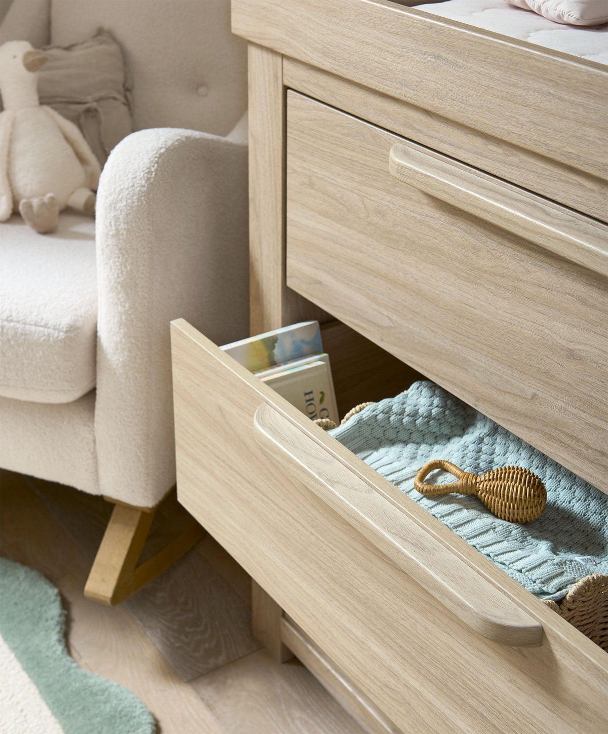 Mamas & Papas Franklin 3 Piece Nursery Furniture Set with Cot Bed, Dresser and Wardrobe - Oak