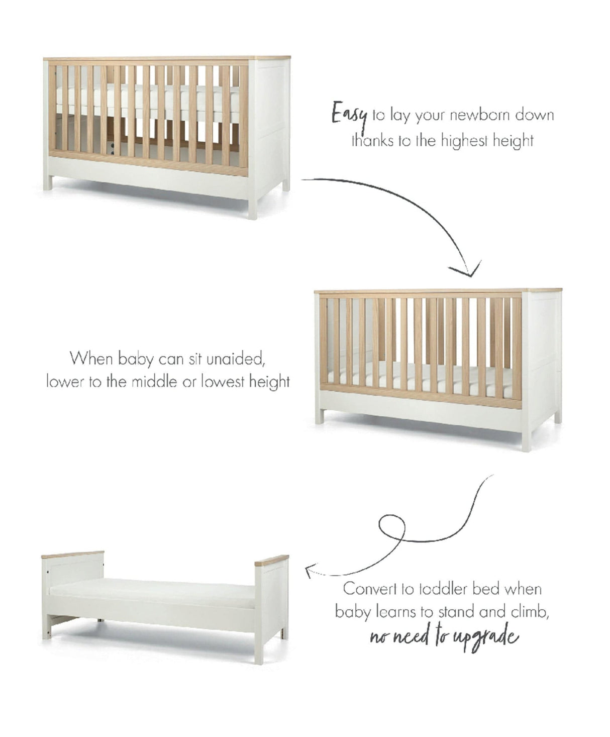 Mamas & Papas Harwell Cot Bed - White / Natural