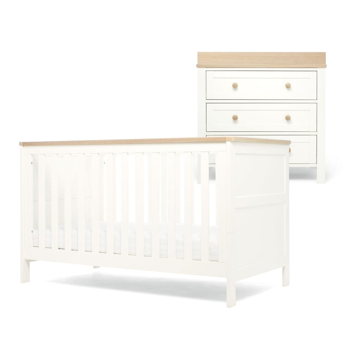 Mamas & Papas Wedmore 2 Piece Nursery Furniture Set with Cotbed and Dresser/Changer - White/Oak