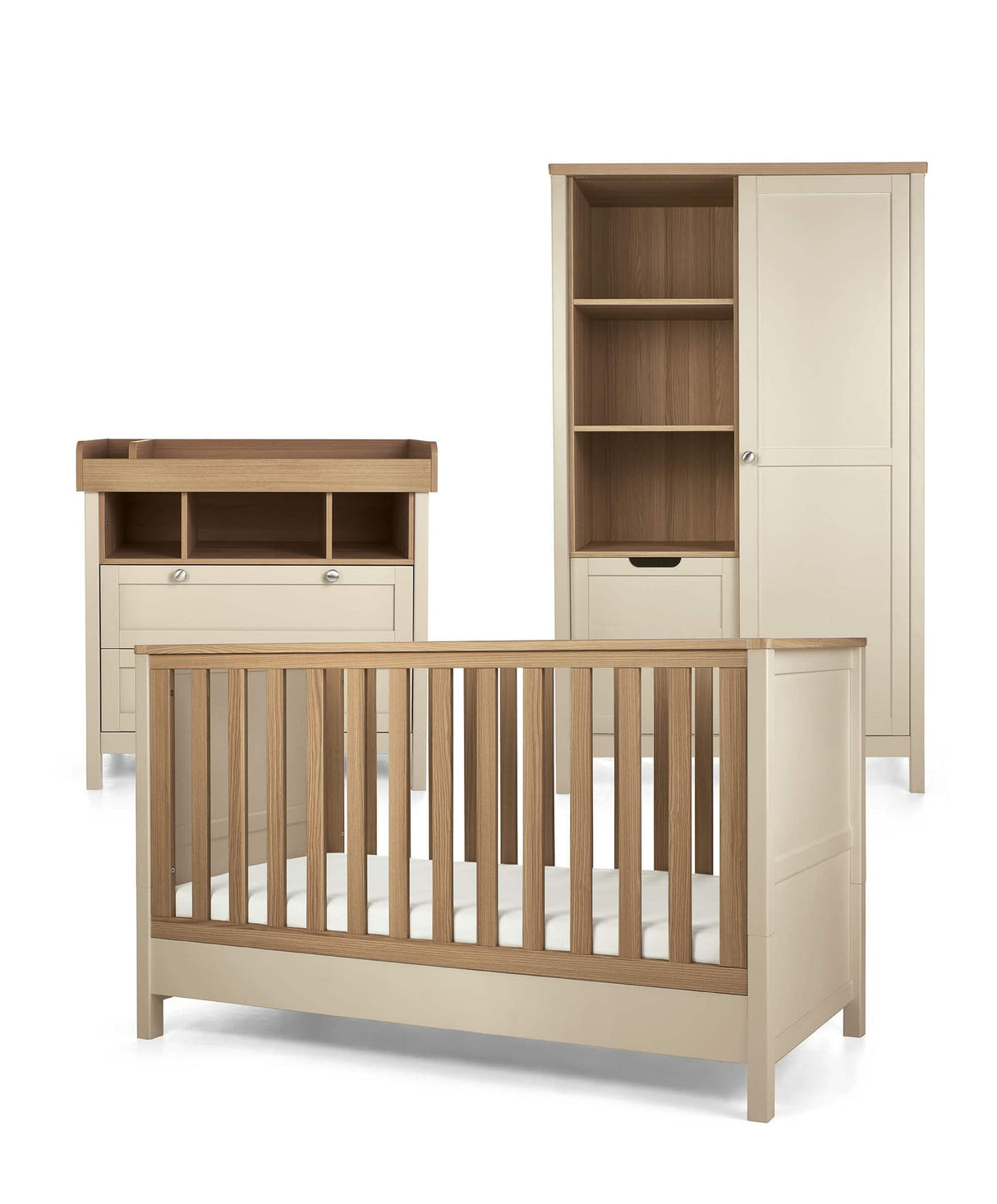 Mamas & Papas Harwell 3 Piece Nursery Furniture Set with Cot Bed, Dresser and Wardrobe - Cashmere
