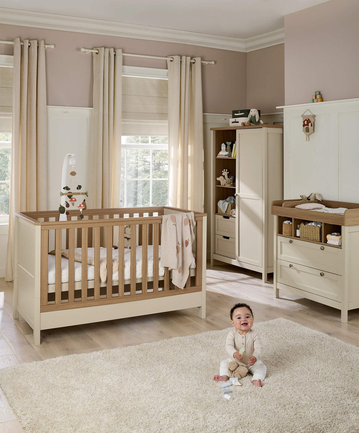 Mamas & Papas Harwell 3 Piece Nursery Furniture Set with Cot Bed, Dresser and Wardrobe - Cashmere