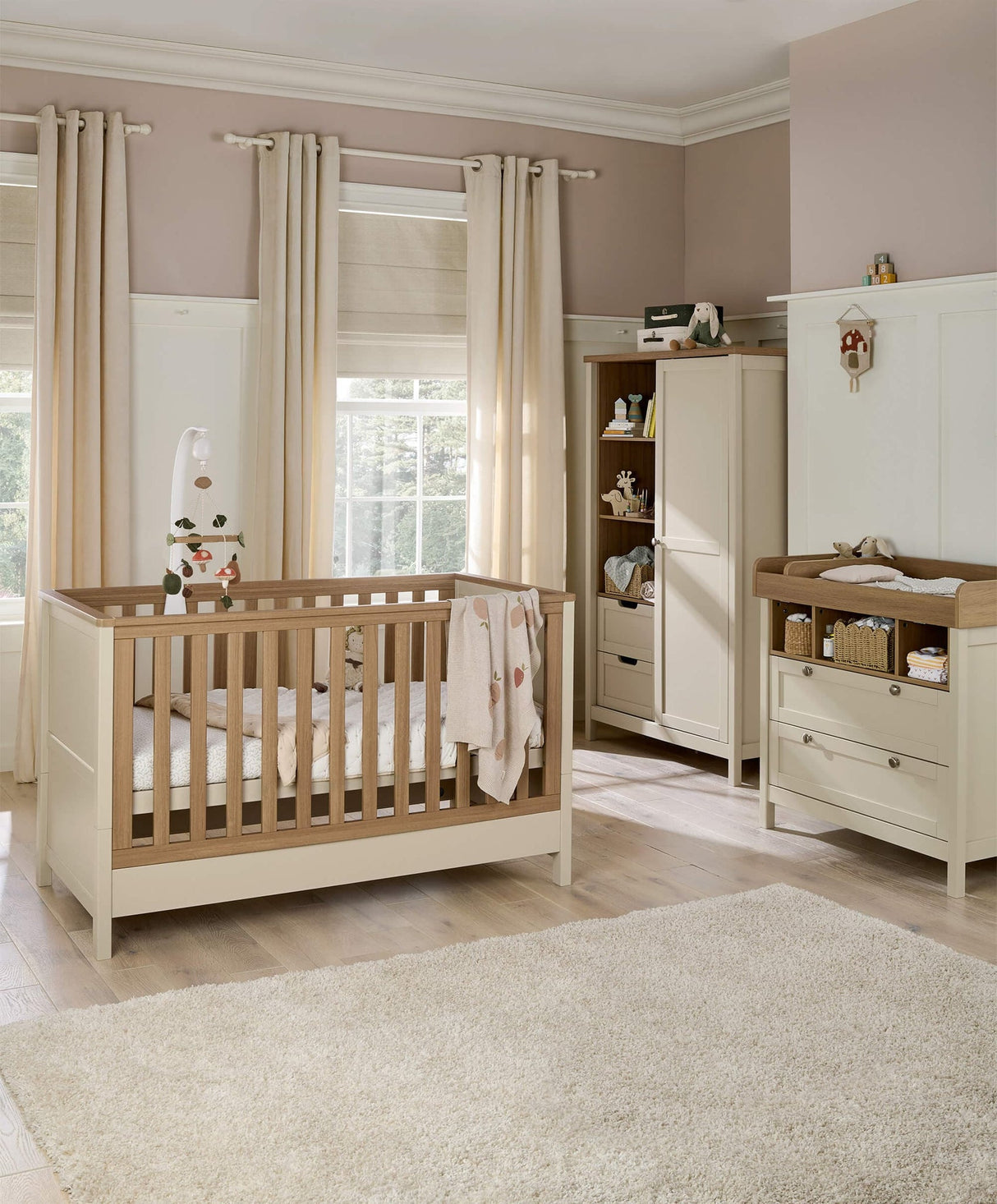 Mamas & Papas Harwell 3 Piece Nursery Furniture Set with Cot Bed, Dresser and Wardrobe - Cashmere