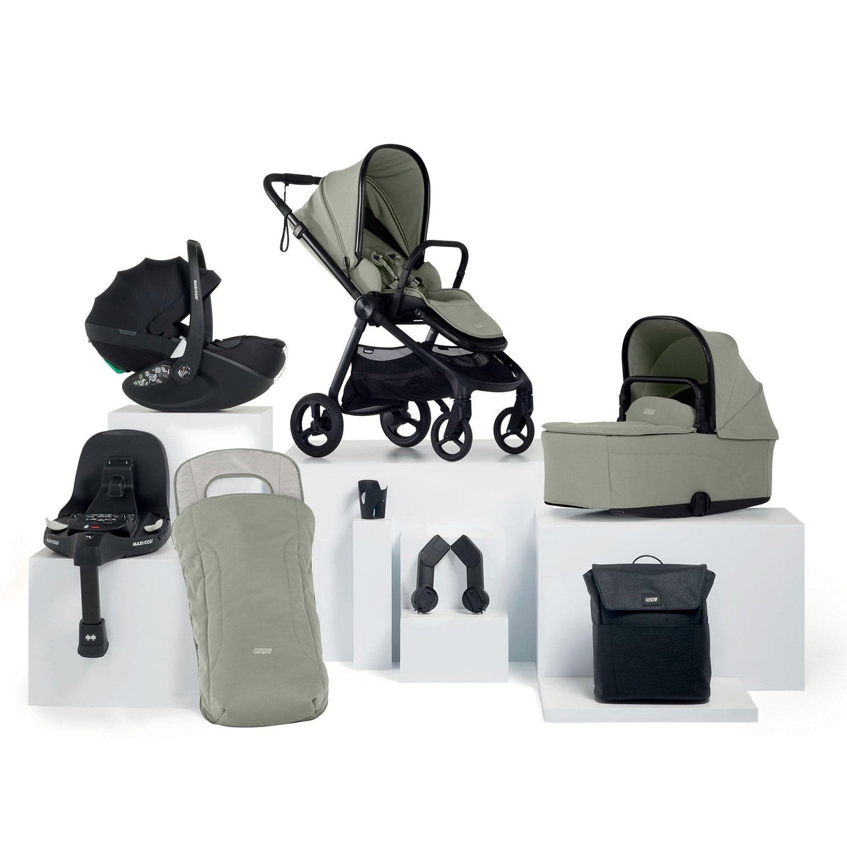 Mamas & Papas Vardo Travel System with Accessories, Maxi Cosi Pebble Pro2 and ISOFIX Base - Sage