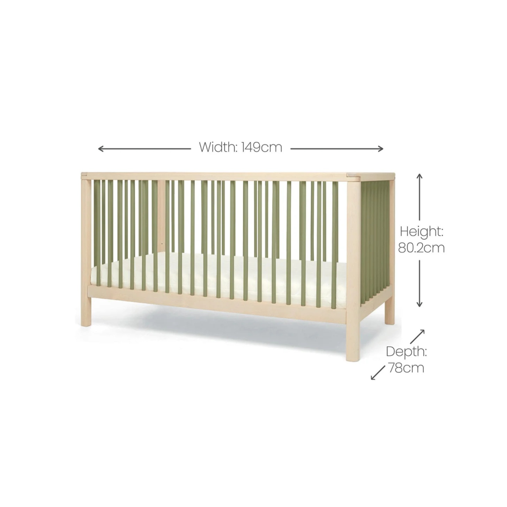 Mamas & Papas Solo Cot Bed - Moss Green / Natural