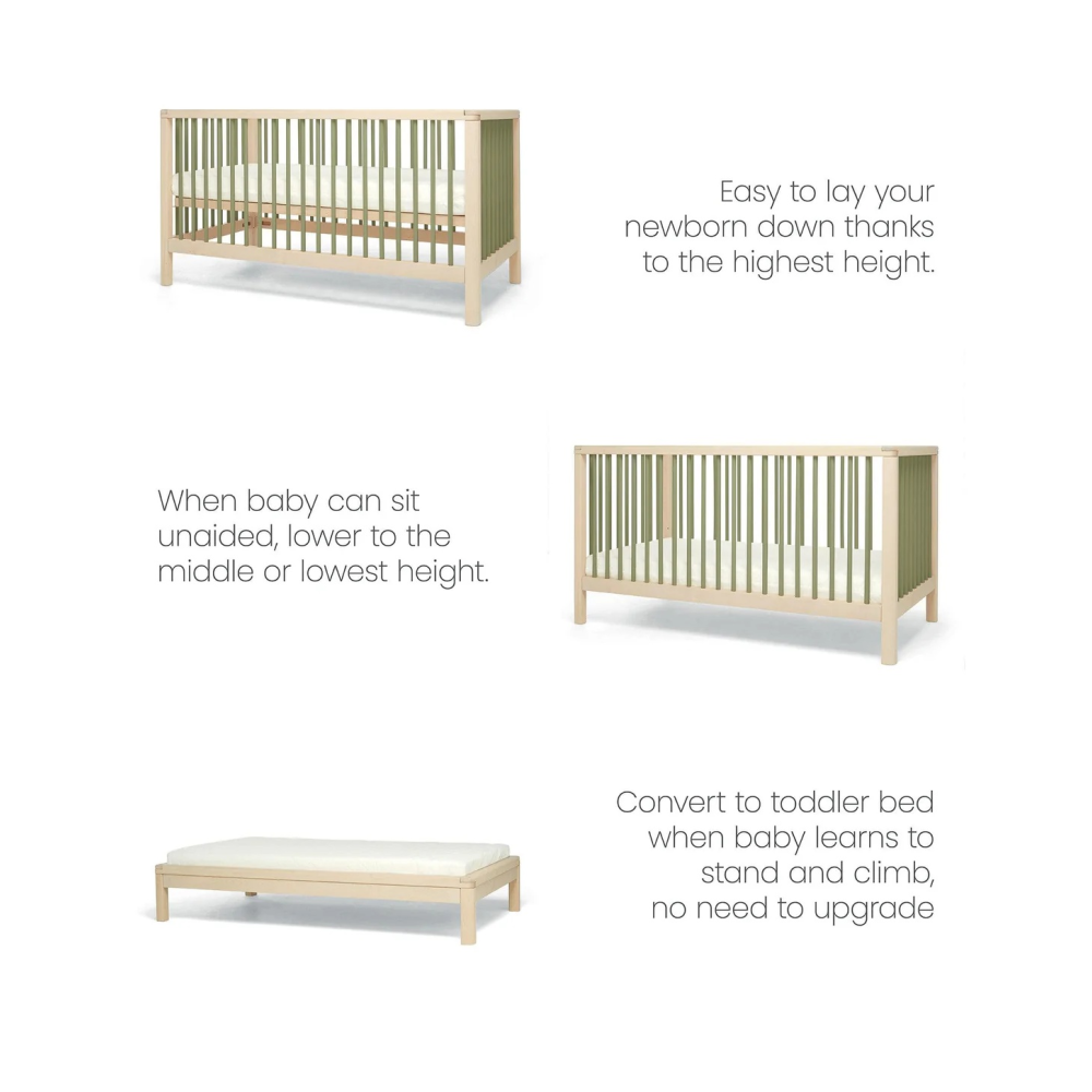 Mamas & Papas Solo Cot Bed - Moss Green / Natural