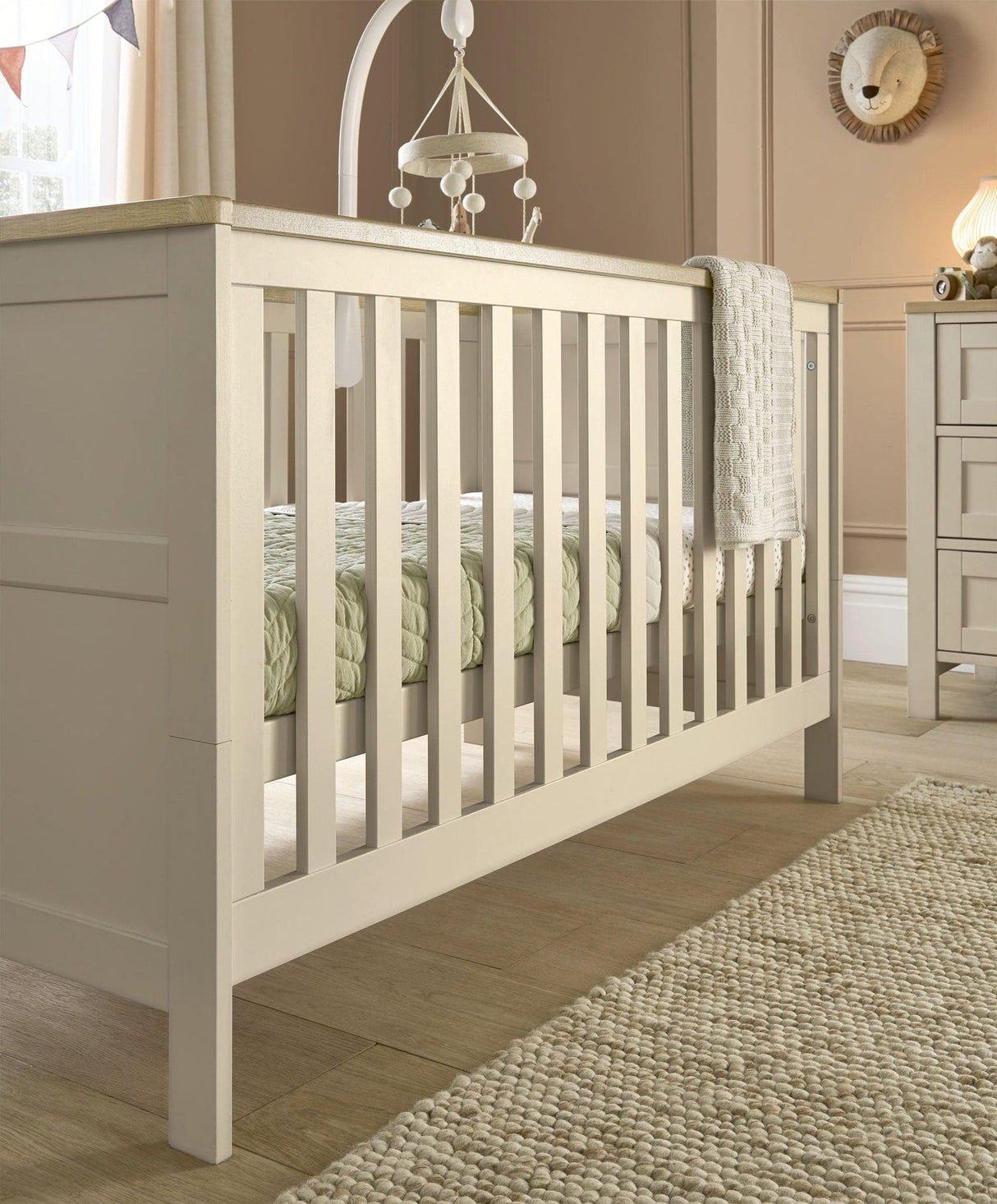 Mamas & Papas Wedmore 2 Piece Nursery Furniture Set with Cot Bed and Dresser - Cashmere