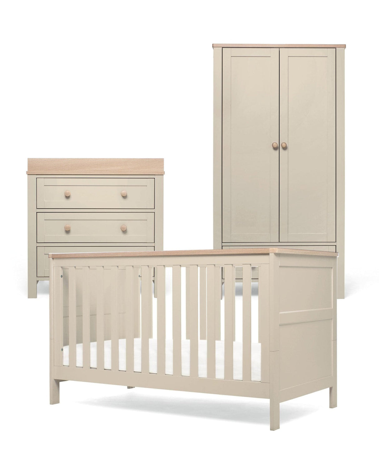 Mamas & Papas Wedmore 3 Piece Nursery Furniture Set with Cot Bed, Dresser and Wardrobe - Cashmere