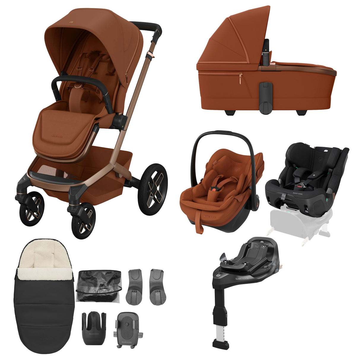 Maxi Cosi Fame 2026 Premium Family XL Travel System with Pebble Slide Pro Car Seat, Pearl XL Car Seat & Slide Pro Base - Copper Terra 1