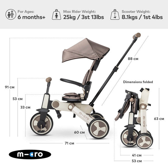 Micro Scooters 7 in 1 Foldable FlexiTrike - Latte