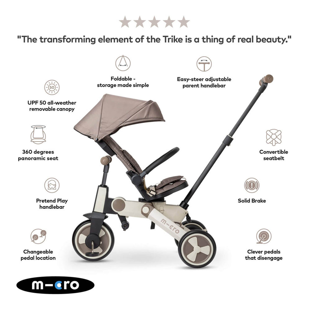 Micro Scooters 7 in 1 Foldable FlexiTrike - Latte