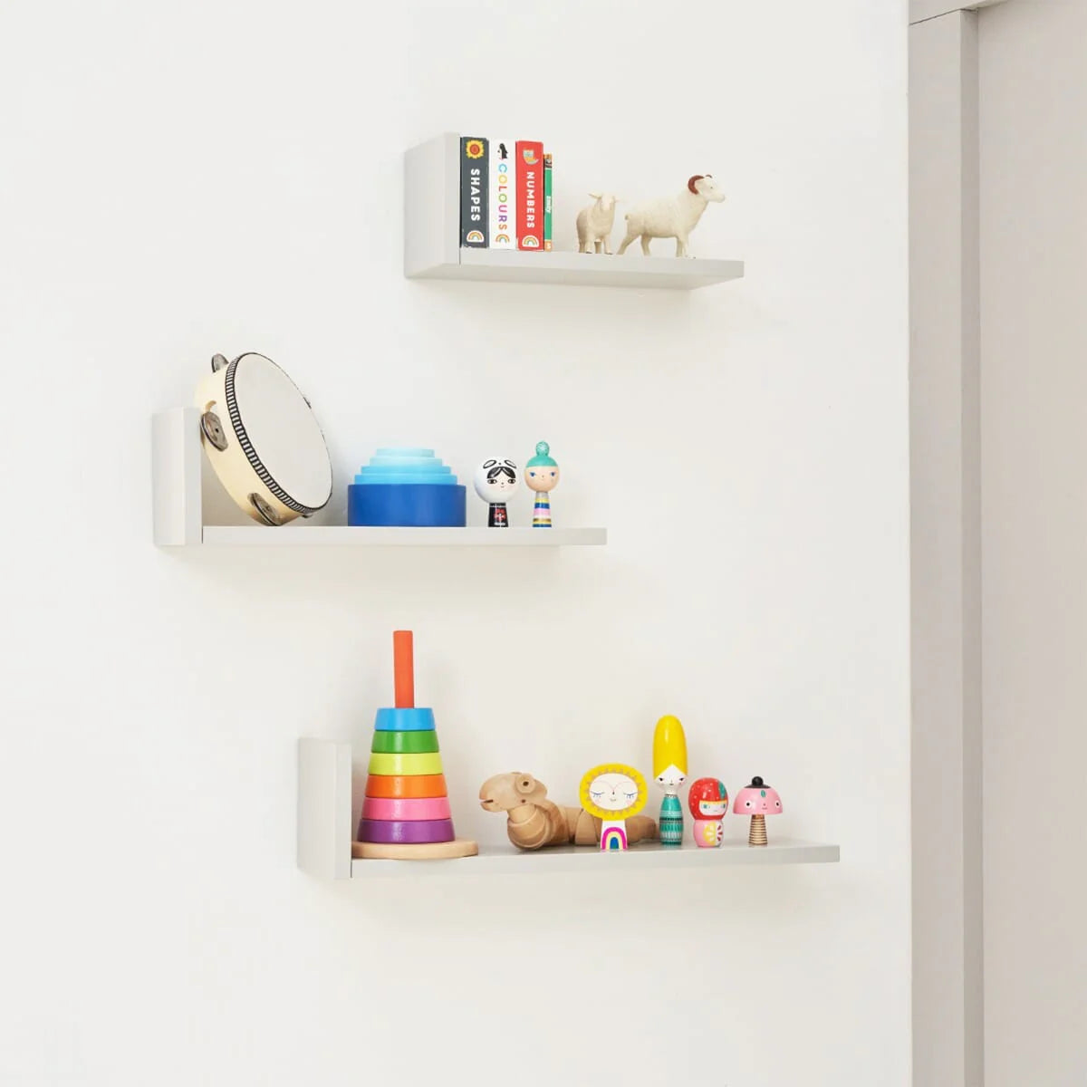 Tutti Bambini Rio Set of Three L-Shaped Wall Shelves - Dove Grey