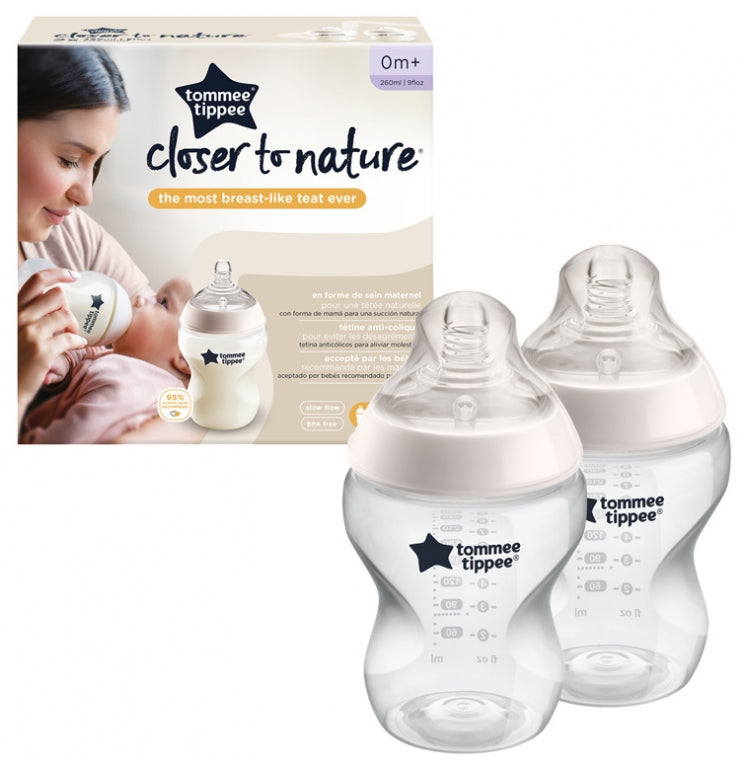 Tommee Tippee 260ml 0 Month+ Slow Flow Closer to Nature Baby Bottles - 2 Pack
