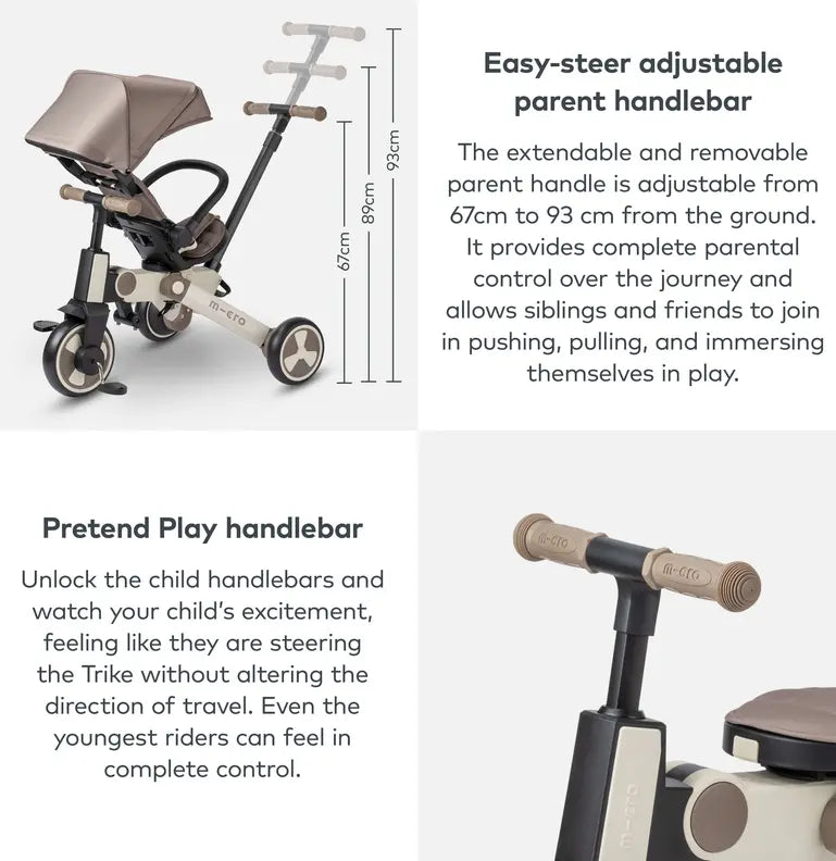 Micro Scooters 7 in 1 Foldable FlexiTrike - Latte