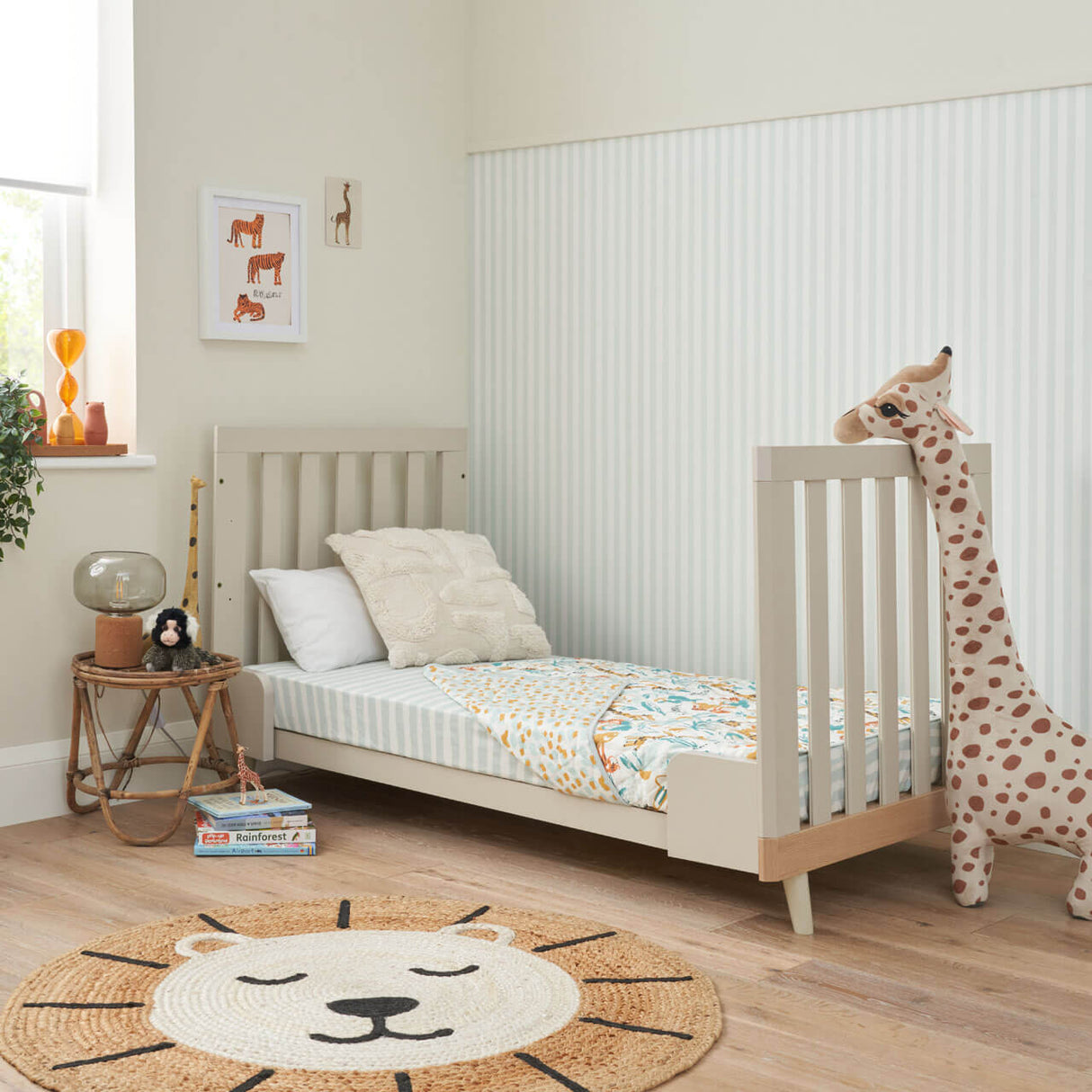 Tutti Bambini Hygge 3 Piece Nursery Furniture Set with Cot Bed, Dresser & Wardrobe - Light Oak / White Sand