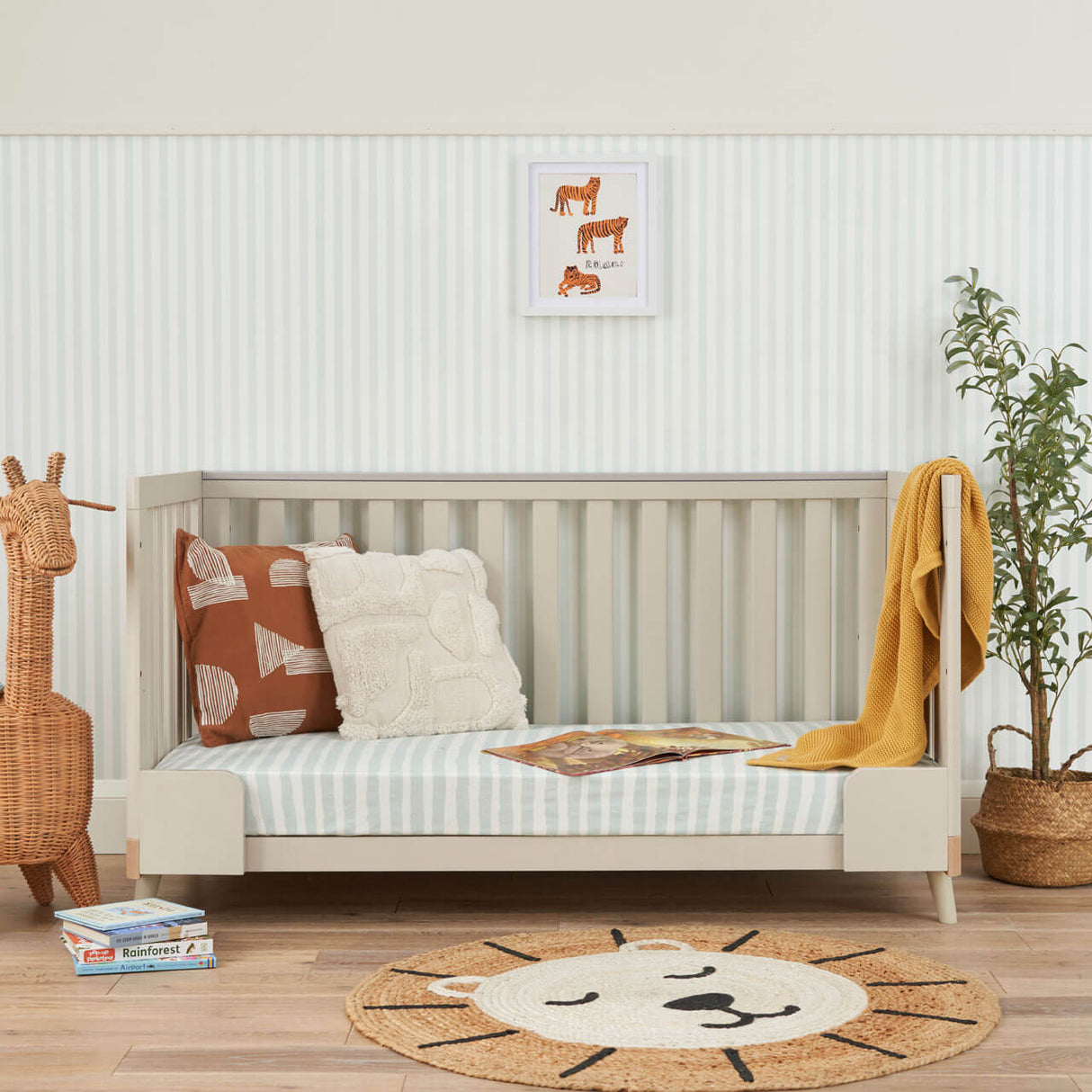 Tutti Bambini Hygge 3 Piece Nursery Furniture Set with Cot Bed, Dresser & Wardrobe - Light Oak / White Sand