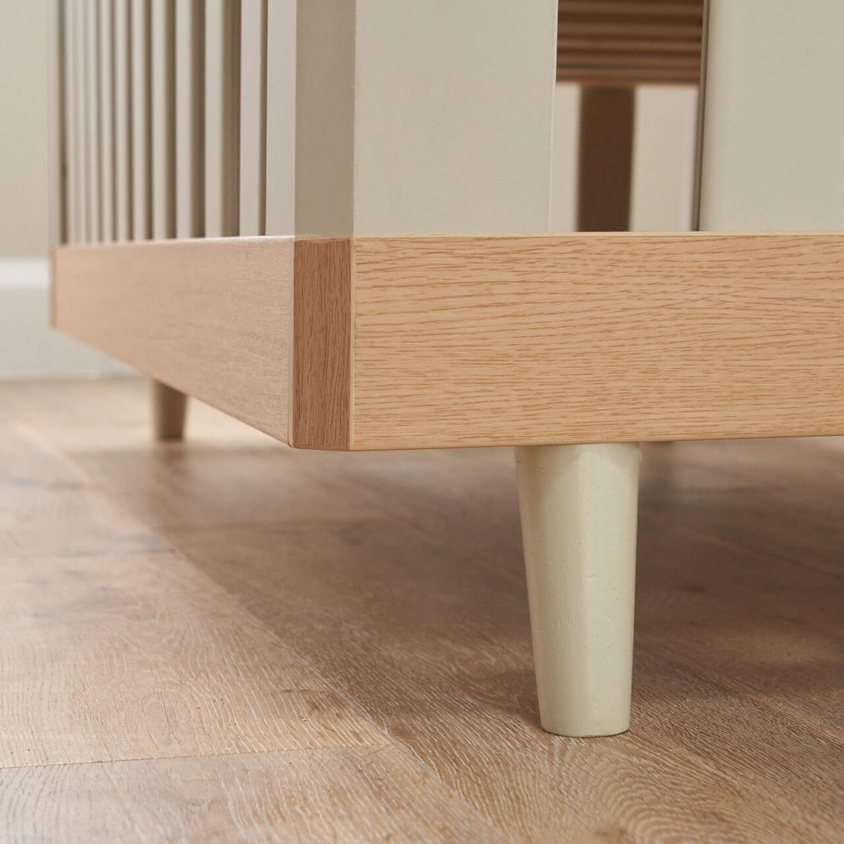 Tutti Bambini Hygge 3 Piece Nursery Furniture Set with Cot Bed, Dresser & Wardrobe - Light Oak / White Sand