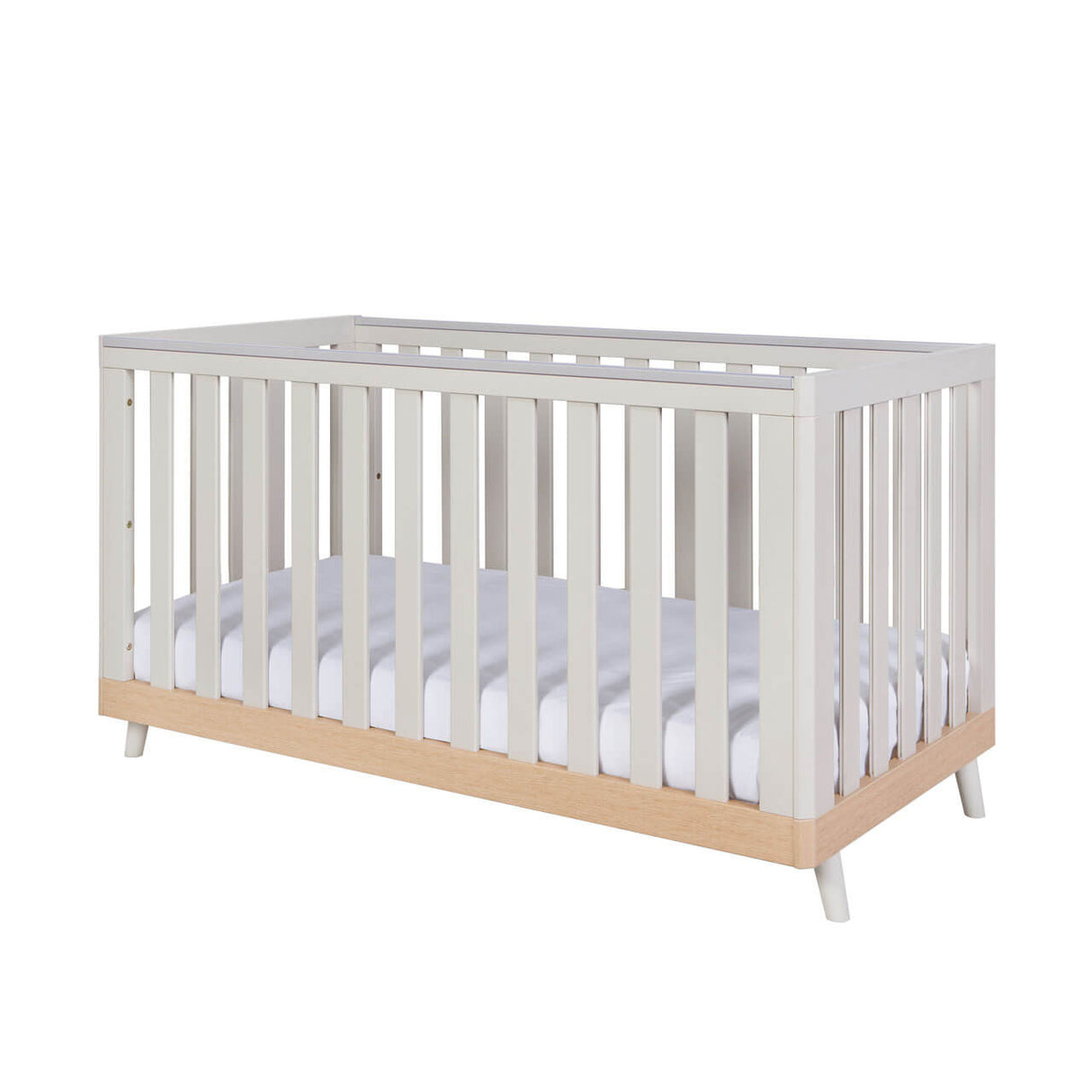 Tutti Bambini Hygge 3 Piece Nursery Furniture Set with Cot Bed, Dresser & Wardrobe - Light Oak / White Sand