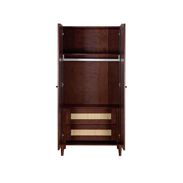 Tutti Bambini Japandi Mini 3 Piece Nursery Furniture Set with Cot Bed, Dresser and Wardrobe - Warm Walnut