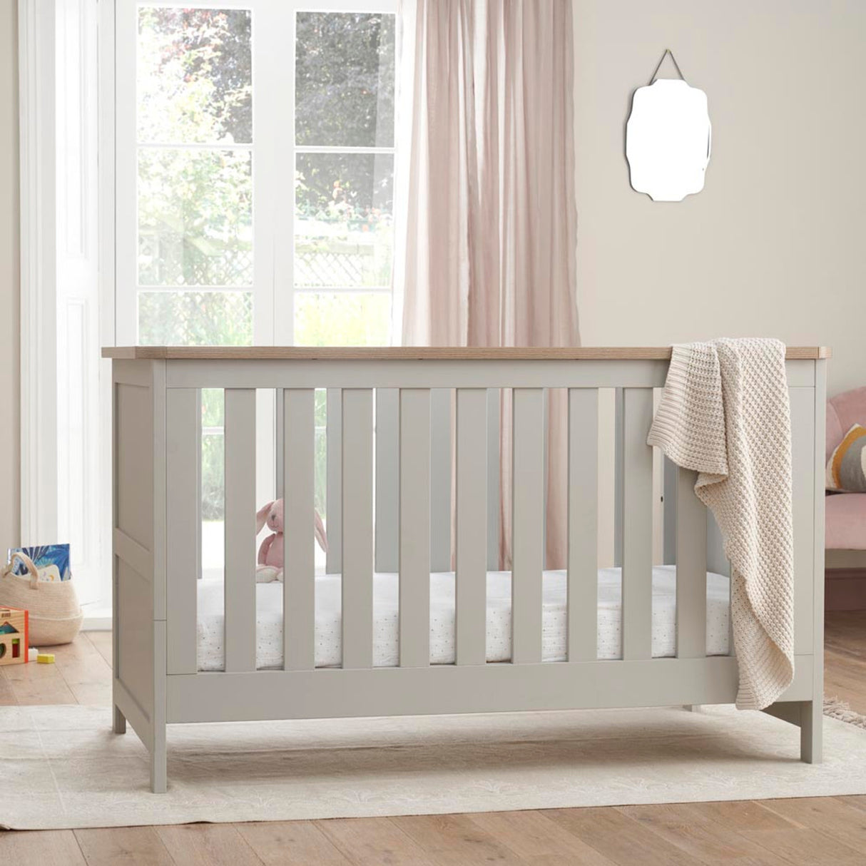 Tutti Bambini Verona 2 Piece Nursery Furniture Set with Cot Bed and Dresser - Dove Grey / Oak