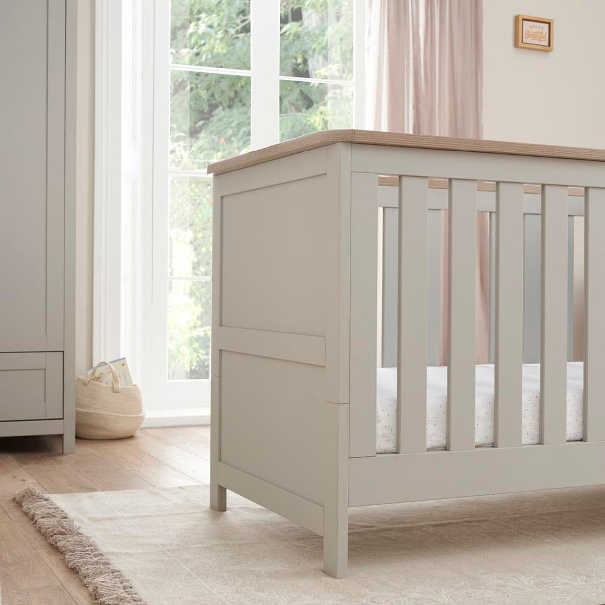 Tutti Bambini Verona 2 Piece Nursery Furniture Set with Cot Bed and Dresser - Dove Grey / Oak