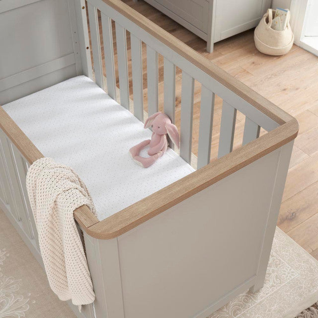 Tutti Bambini Verona 2 Piece Nursery Furniture Set with Cot Bed and Dresser - Dove Grey / Oak