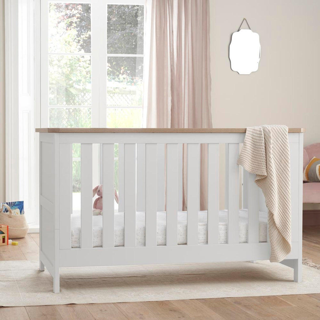 Tutti Bambini Verona 2 Piece Nursery Furniture Set with Cot Bed and Dresser - White / Oak