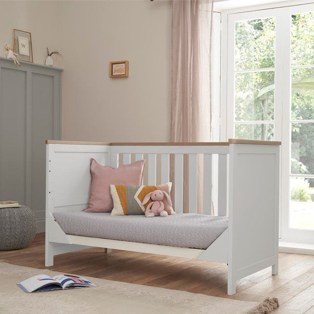 Tutti Bambini Verona 2 Piece Nursery Furniture Set with Cot Bed and Dresser - White / Oak