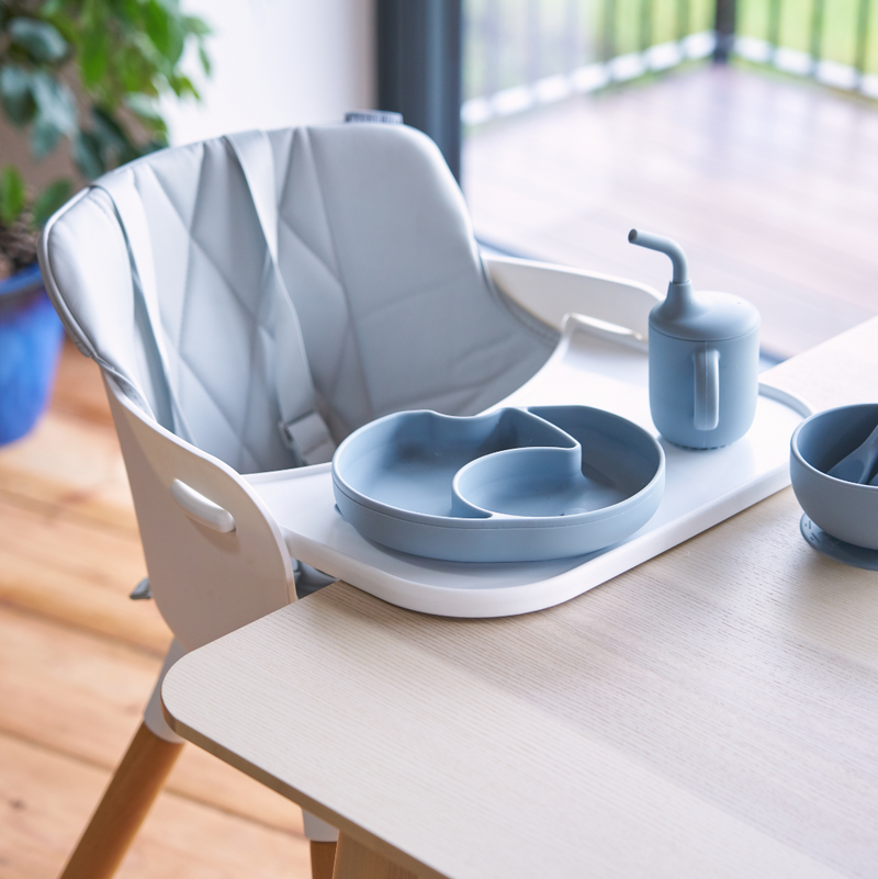 Bababing Una Highchair - White & Grey Wood