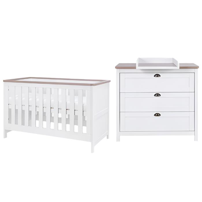 Tutti Bambini Verona 2 Piece Nursery Furniture Set with Cot Bed and Dresser - White / Oak