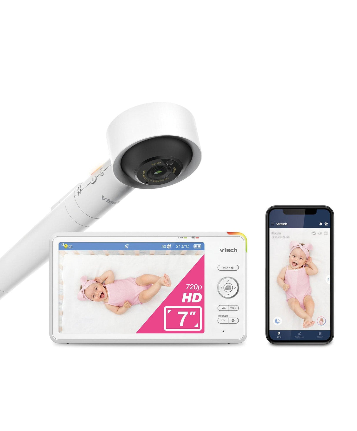 VTech RM7787HD 7″ Over-The-Crib Smart HD Video Baby Monitor