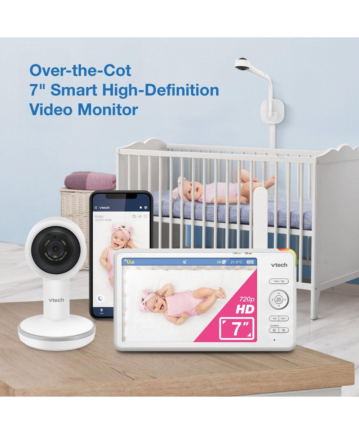 VTech RM7787HD 7″ Over-The-Crib Smart HD Video Baby Monitor