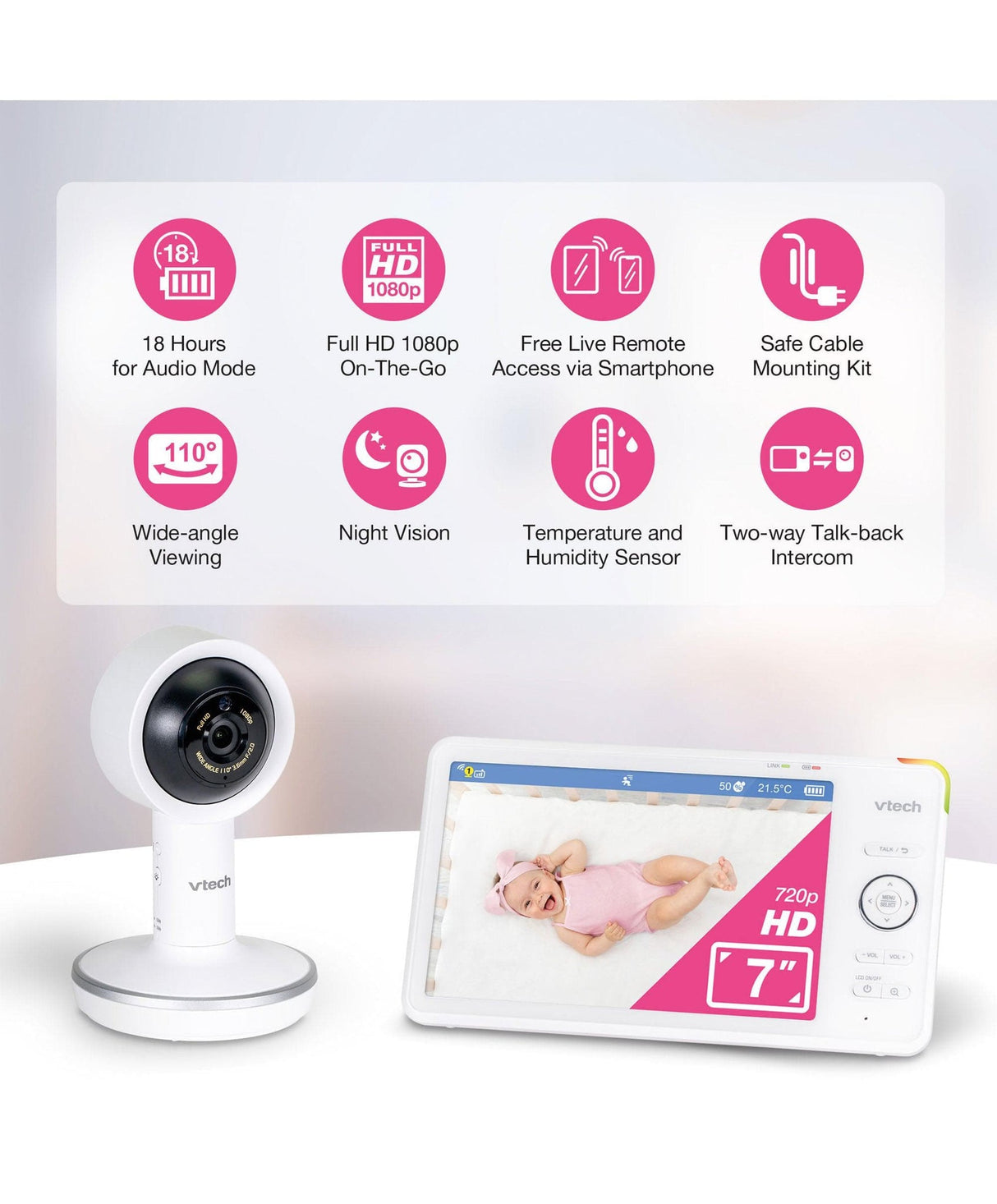 VTech RM7787HD 7″ Over-The-Crib Smart HD Video Baby Monitor