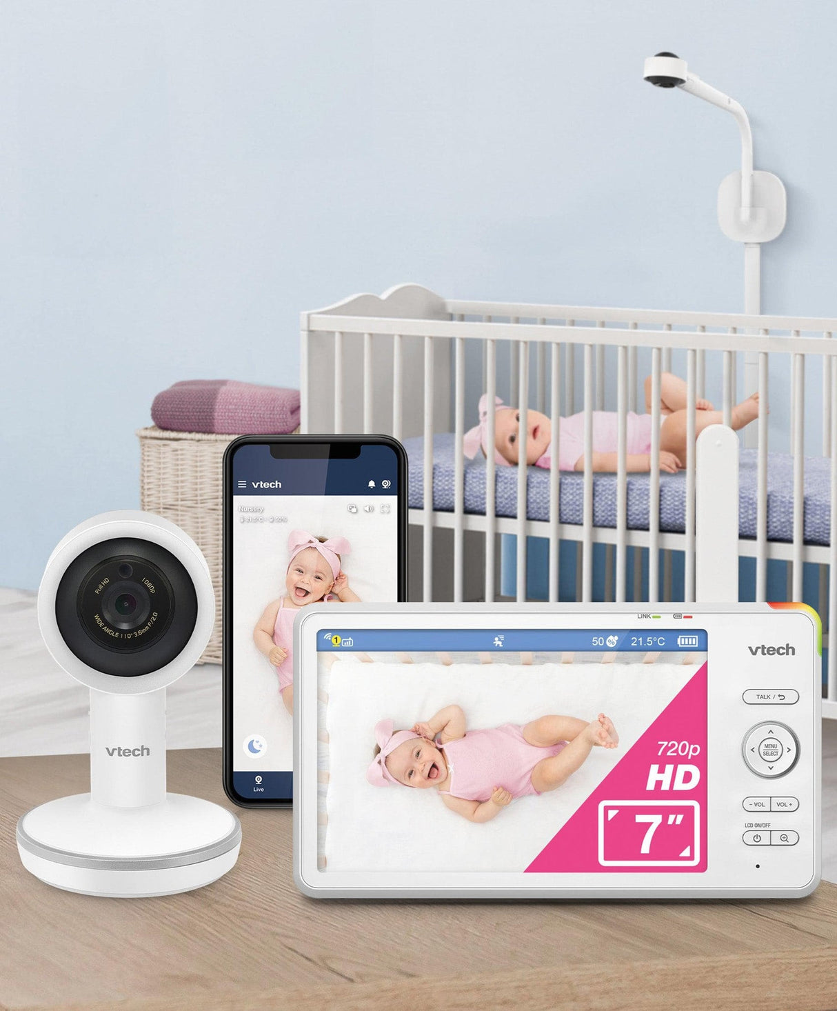 VTech RM7787HD 7″ Over-The-Crib Smart HD Video Baby Monitor