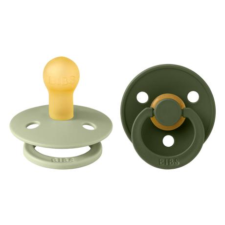 BIBS Colour Round Latex Pacifiers Size 1 – Sage & Hunter Green (2 Pack)